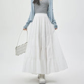 New Fashion Layered Spring Summer High Waist A-line Long Ladies Holiday Style Casual Loose Skirt